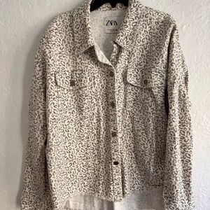 Zara Leopard Print Jean Jacket - Cream and Brown